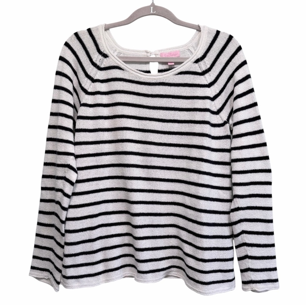 Lilly Pulitzer cotton Petrina striped sweater Coconut Coastal Shell, size Large
